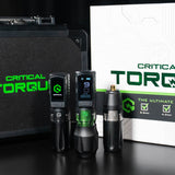Critical Torque Wireless Tattoo Machine Ultimate Bundle with three needle sizes, showing the sleek tattoo gun and accessories.