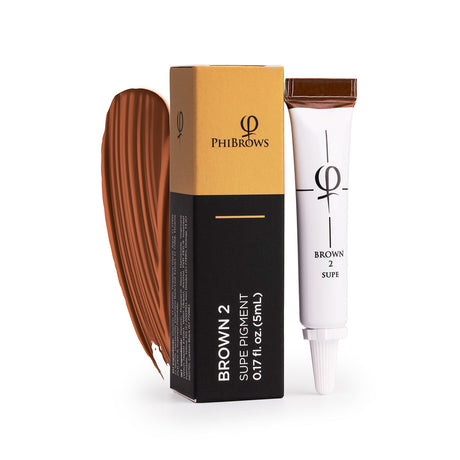 PhiBrows SUPE Brown 2 Microblading Pigment 5ml on a light background