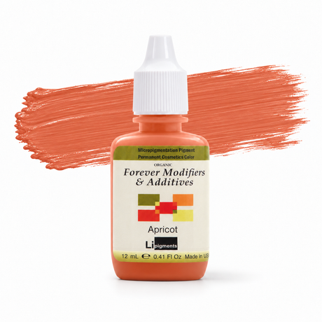 Li Pigments Forever Apricot Modifier 12ml — product bottle with colour brushstroke
