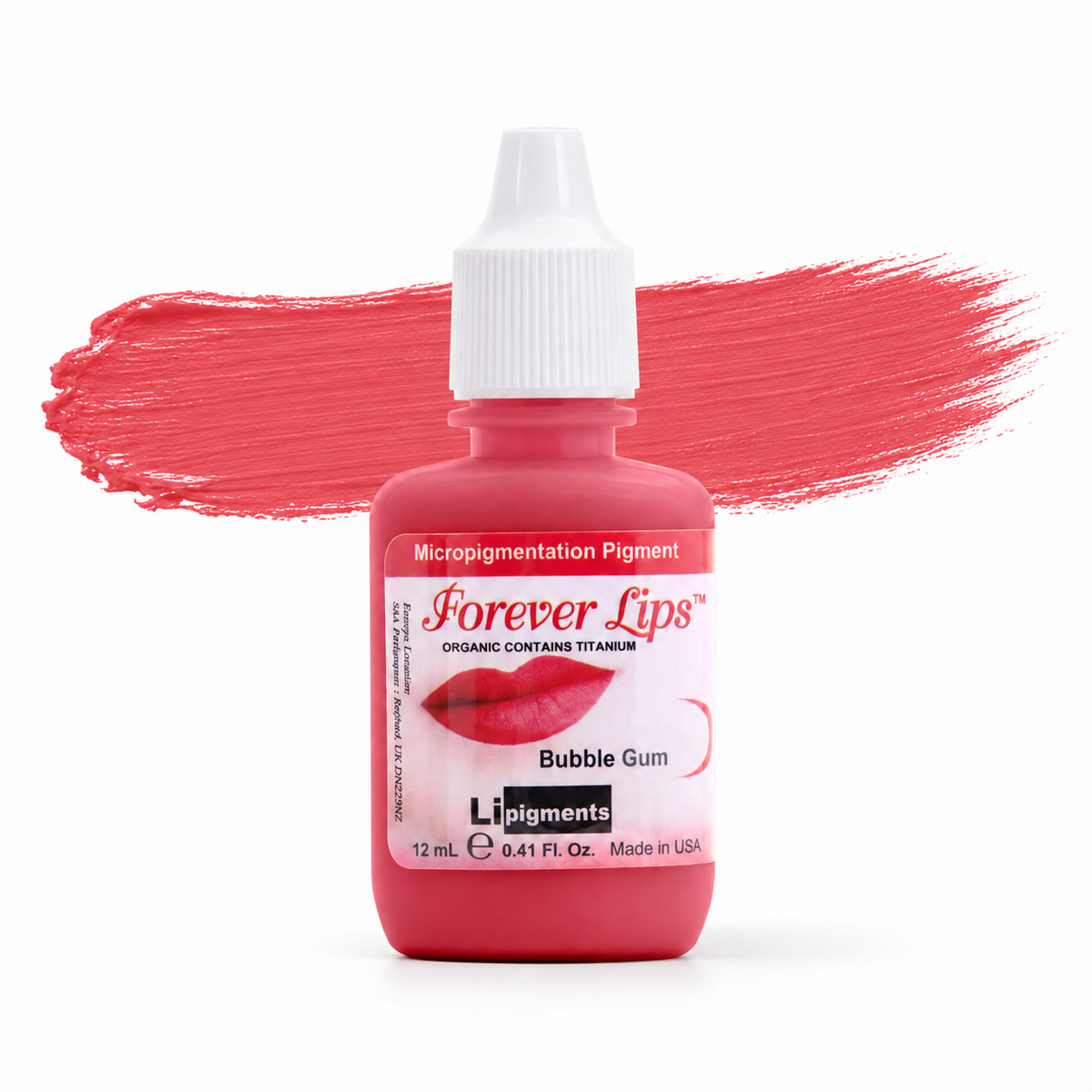 Li Pigments Forever Bubble Gum Pigment 12ml — product bottle with colour brushstroke
