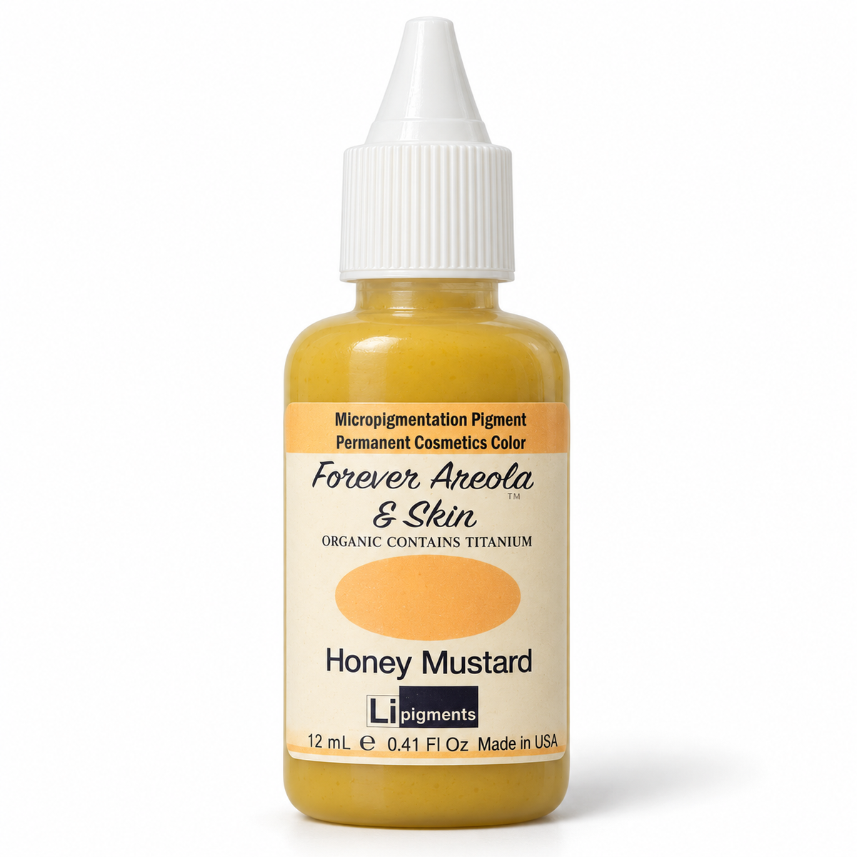Li Pigments Forever Areola & Skin Honey Mustard 12ml — bottle on white background with soft shadow