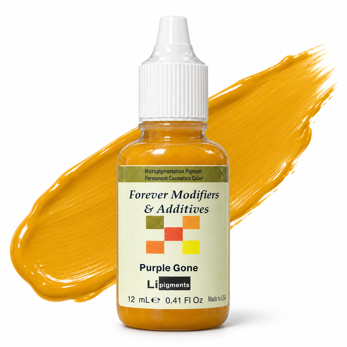 Li Pigments Forever Modifiers & Additives Purple Gone 12ml — bottle with illustrative liquid pigment colour smear