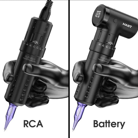 Mast Flip Pro tattoo machine, RCA and battery sides
