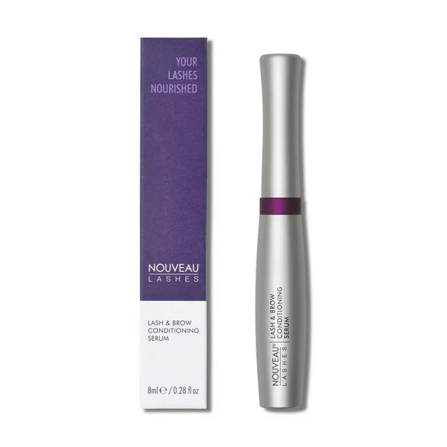 Nouveau Lashes Lash and Brow Conditioning Serum 8ml bottle with applicator brush for enhancing lash and brow health.