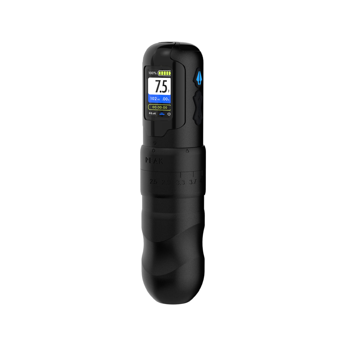 Black Peak Solice Pro V3 tattoo machine with sleek design, featuring a compact frame and professional-grade craftsmanship.