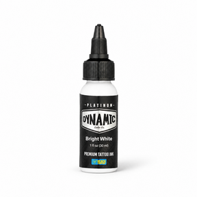 Platinum By Dynamic Tattoo Ink Bright White 30ml bottle on a white background with a natural shadow