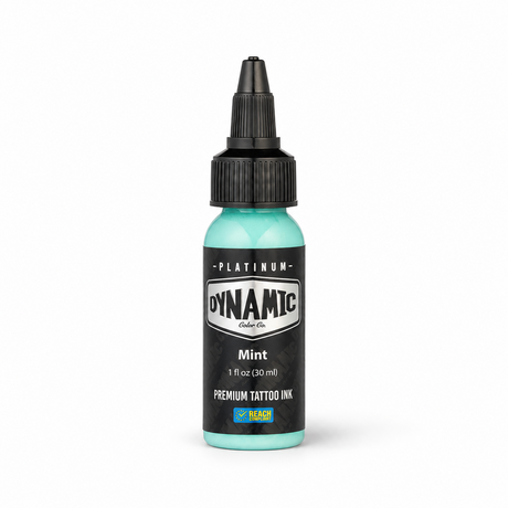 Platinum By Dynamic Tattoo Ink Mint 30ml bottle on a white background with a natural shadow