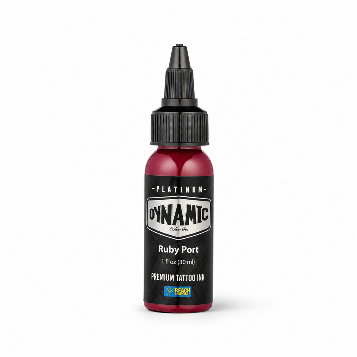 Platinum By Dynamic Tattoo Ink Ruby Port 30ml bottle on a white background with a natural shadow