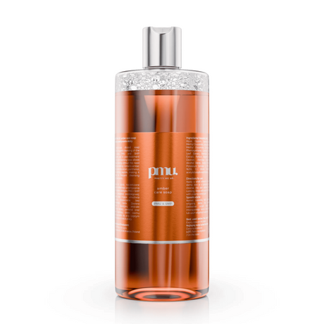 Kwadron Pretty Me Up Amber Care Soap 500ml, a gentle skincare soap with amber scent in a clear bottle, suitable for PMU aftercare.