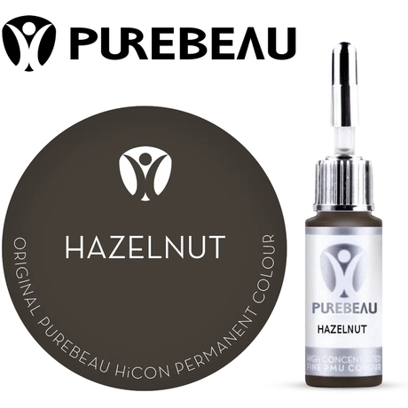 Purebeau Hazelnut 10ml HiCON eyebrow pigment bottle and colour swatch