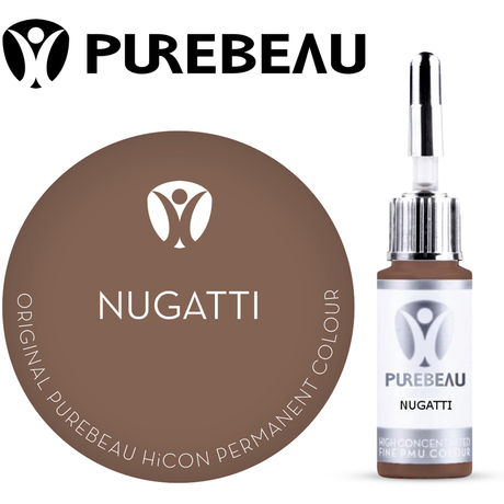 Purebeau Nugatti 10ml HiCON eyebrow pigment bottle and colour swatch