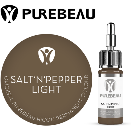 Purebeau Salt N Pepper Light 10ml HiCON eyebrow pigment bottle and colour swatch
